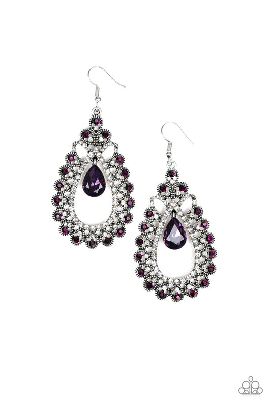 ALL ABOUT BUSINESS - PURPLE TEARDROP AMETHYST RHINESTONE EARRINGS