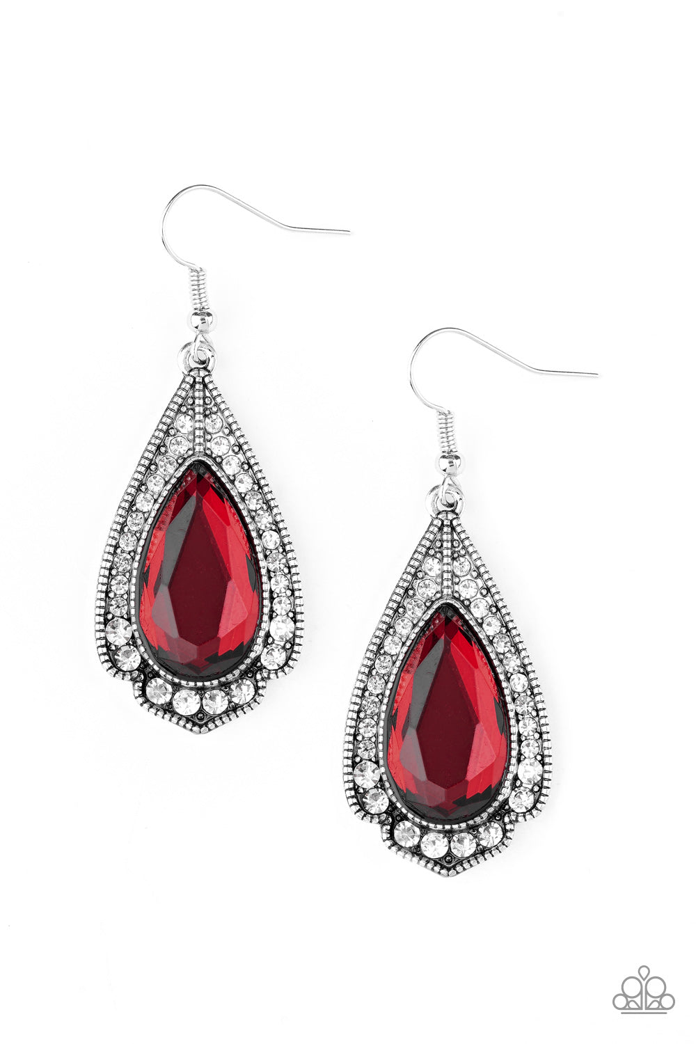 SUPERSTAR STARDOM - RED RUBY RHINESTONE TEARDROP PENDANT EARRINGS