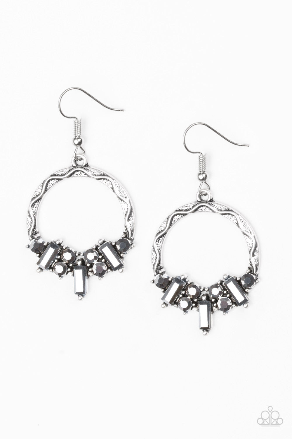 ON THE UPTREND - SILVER HEMATITE HOOP EARRINGS