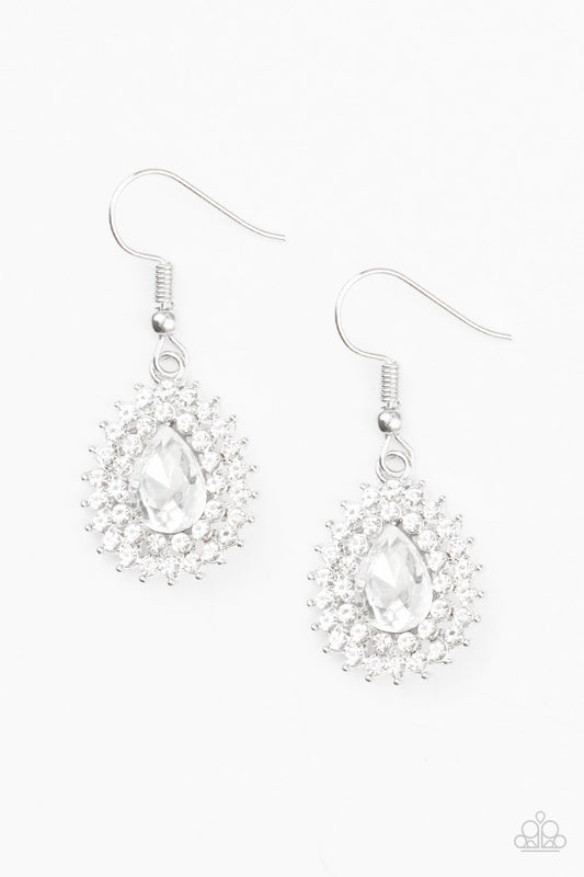 STAR-CROSSED STARLET - WHITE CLEAR RHINESTONES DAINTY TEARDROP EARRINGS