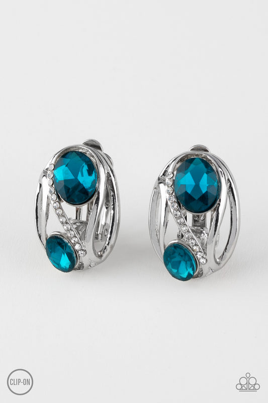 WHERES THE FIREWORK? - BLUE TOPAZ RHINESTONES SILVER CLIPON EARRINGS