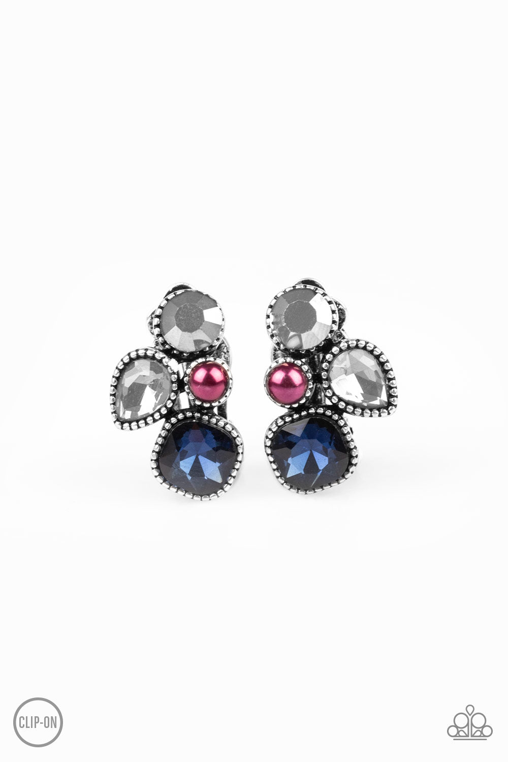 SUPER SUPERSTAR - MULTI PURPLE PEARL HEMATITE CLEAR BLUE SAPPHIRE RHINESTONES DAINTY POST EARRINGS