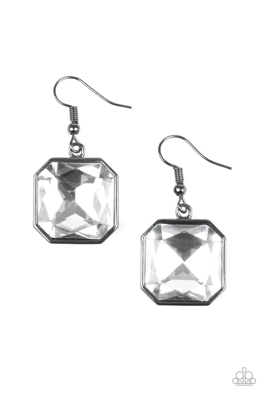 ME, MYSELF, AND IDOL - BLACK GUNMETAL LARGE SQUARE CLEAR RHINESTONE EARRINGS