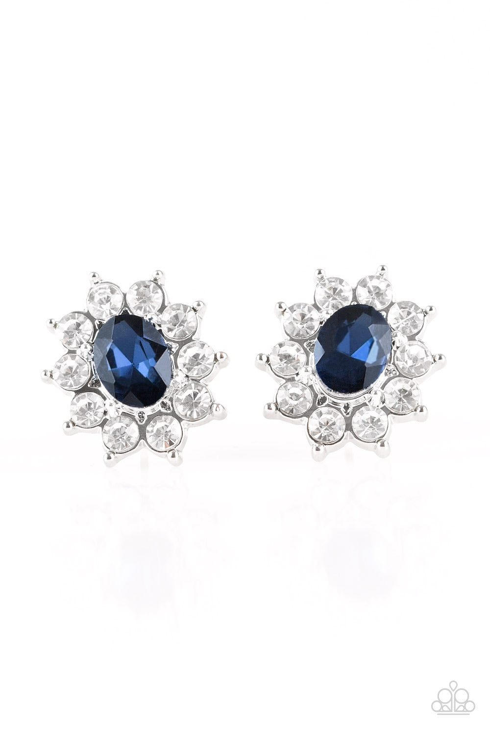 STARRY NIGHTS - BLUE SAPPHIRE RHINESTONE OVAL CLEAR RHINESTONES DAINTY POST EARRINGS POST EARRINGS