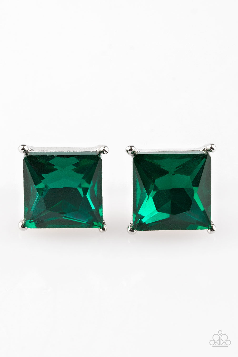 THE BIG BANG - GREEN BOLD SQUARE PRINCESS CUT EMERALD RHINESTONE POST EARRINGS