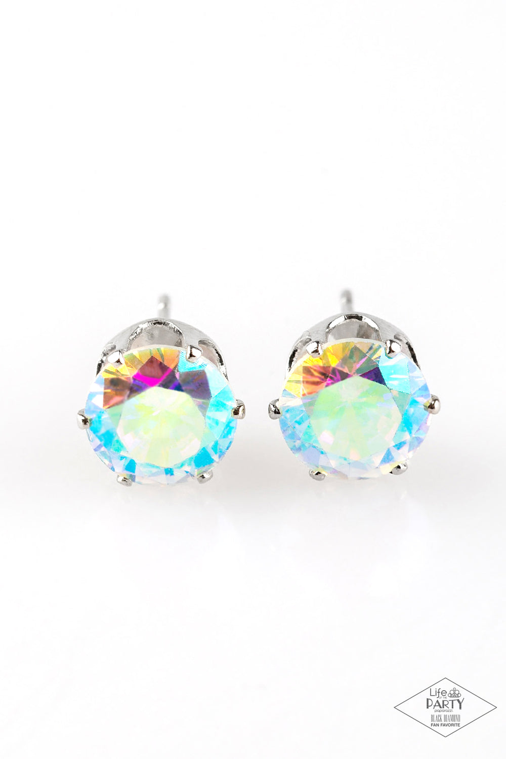 COME OUT ON TOP - MULTI IRIDESCENT OIL SPILL RAINBOW RHINESTONE SOLITAIRE POST EARRINGS