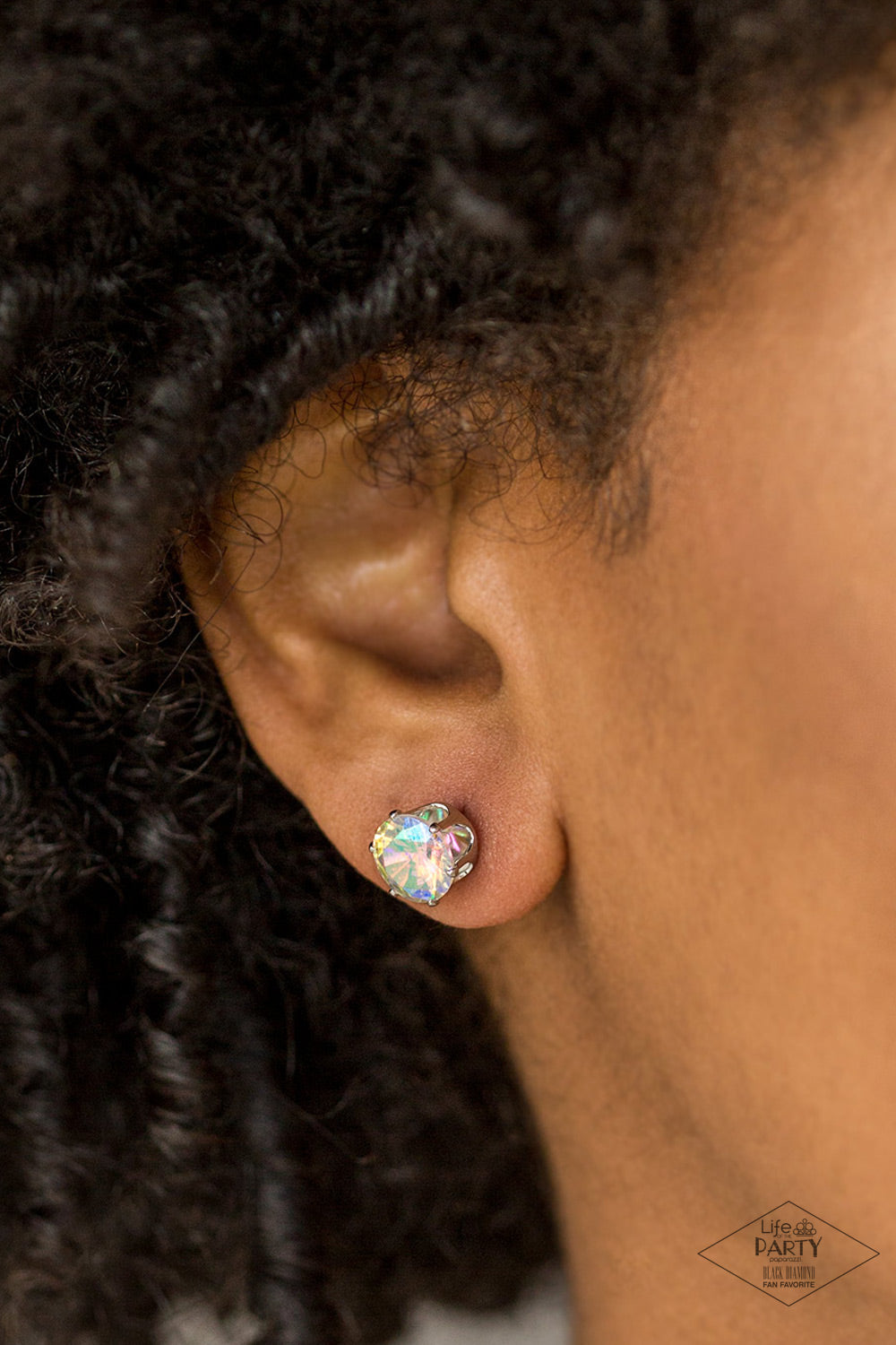 COME OUT ON TOP - MULTI IRIDESCENT OIL SPILL RAINBOW RHINESTONE SOLITAIRE POST EARRINGS