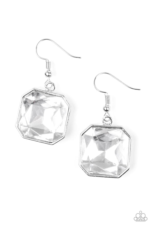 ME, MYSELF, AND IDOL - WHITE LARGE SQUARE CLEAR RHINESTONE EARRINGS
