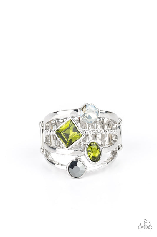 URBAN MEDITATION - GREEN OLIVE PERIDOT RHINESTONE RING