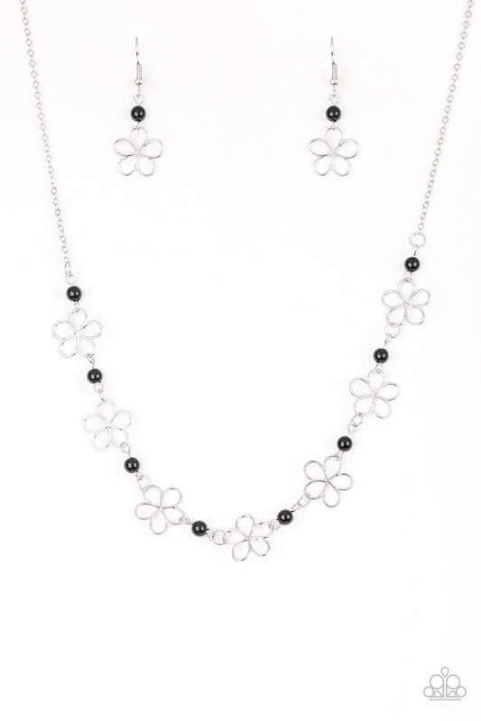 ALWAYS ABLOOM - BLACK BEAD FLOWER CUT OUT DAINTY SHORT NECKLACE