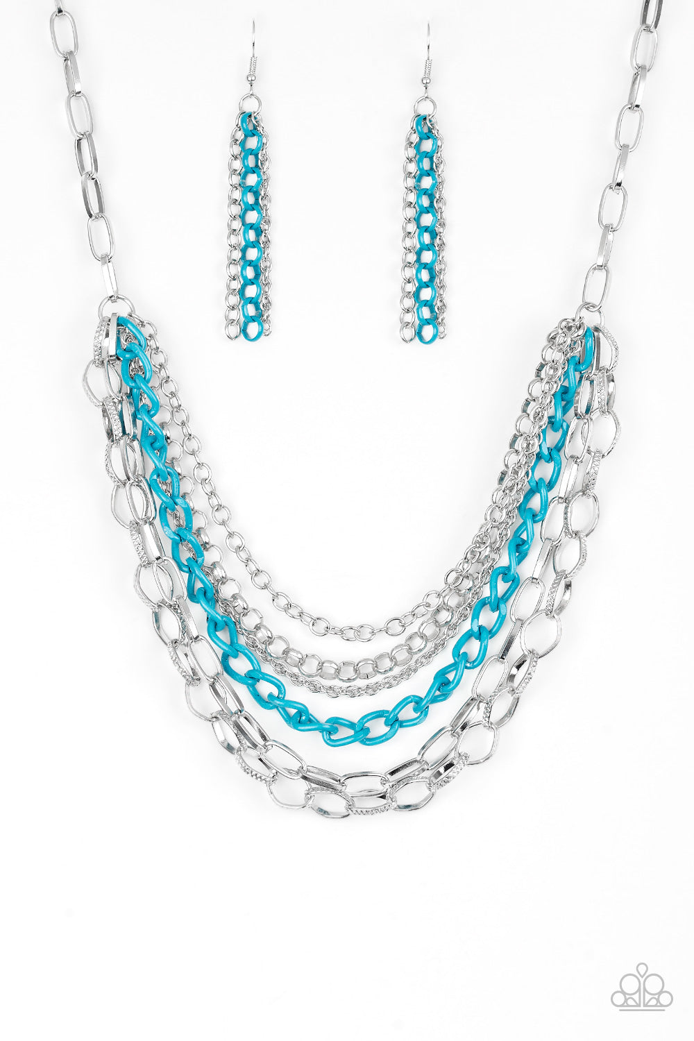 COLOR BOMB - BLUE AND SILVER MULTI CHAIN INDUSTRIAL NECKLACE