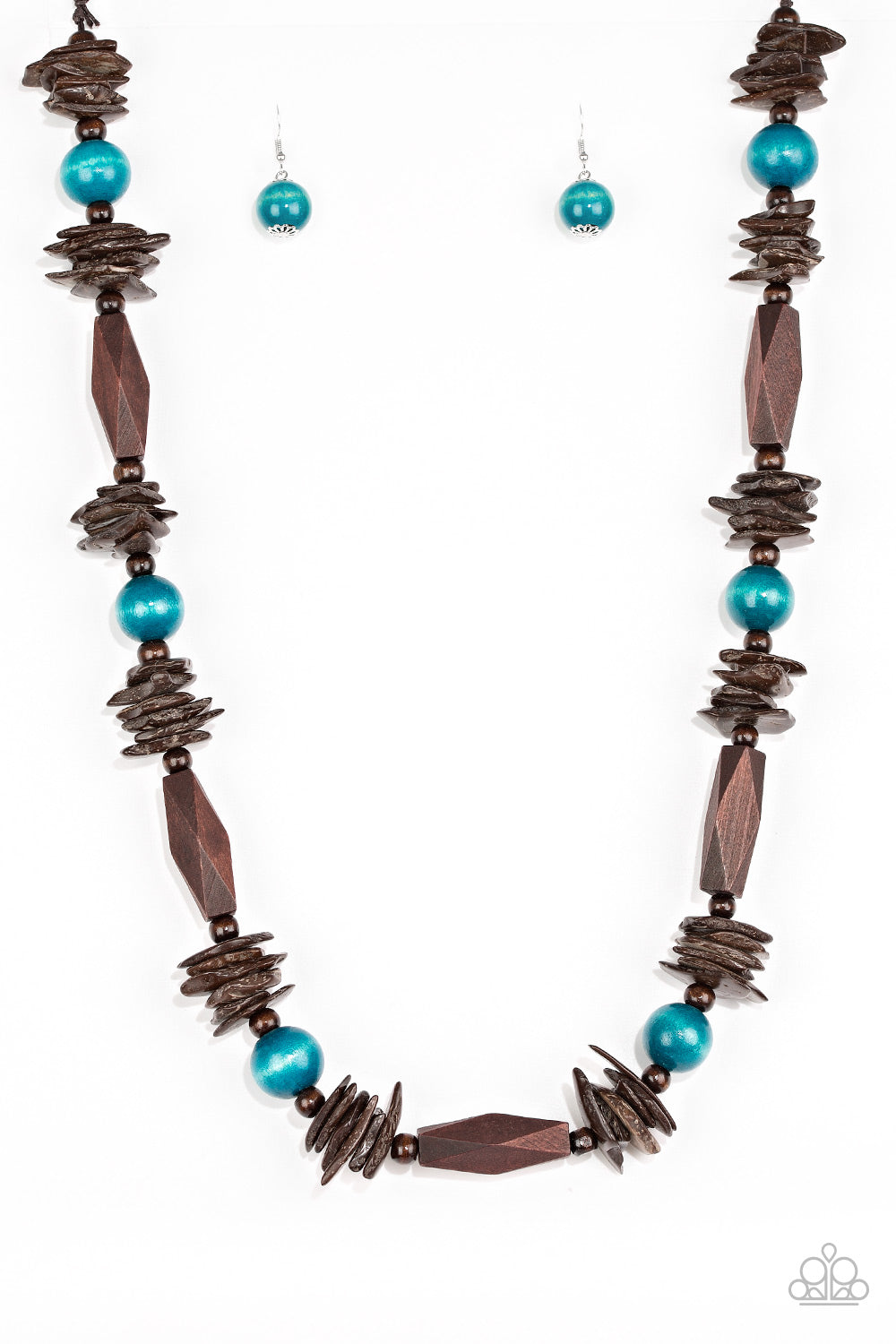 COZUMEL COAST - BLUE AND BROWN WOODEN NECKLACE