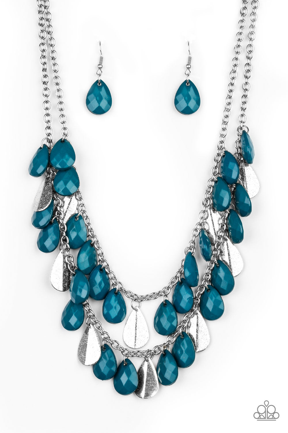 LIFE OF THE FIESTA - BLUE AND SILVER FRINGE NECKLACE