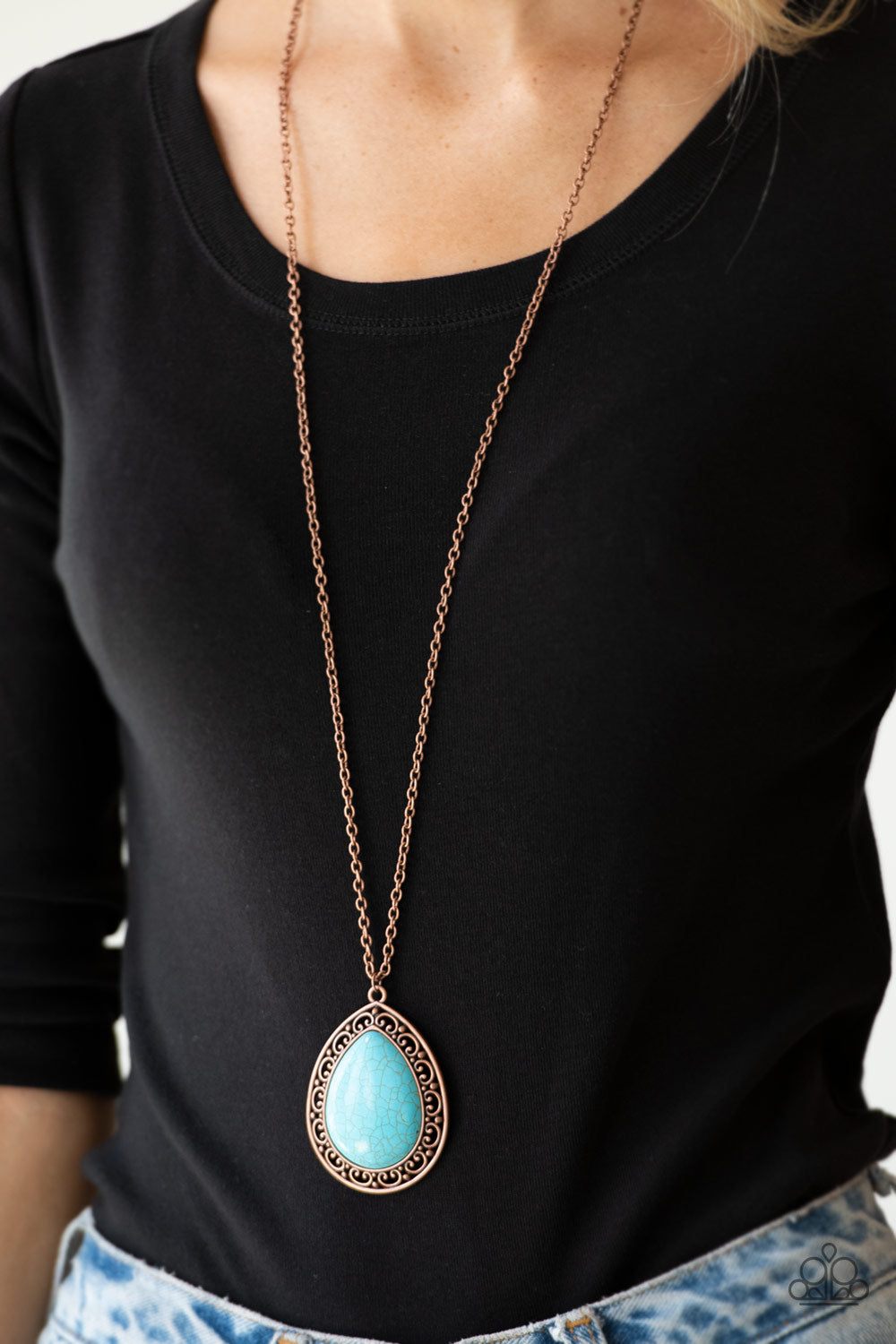 FULL FRONTIER - COPPER TURQUOISE TEARDROP NECKLACE