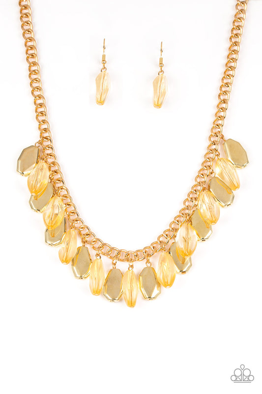 PAPARAZZI FRINGE FABULOUS - GOLD ACRYLIC FRINGE NECKLACE