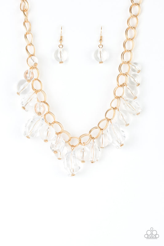 GORGEOUSLY GLOBETROTTER - GOLD CLEAR ACRYLIC FRINGE NECKLACE