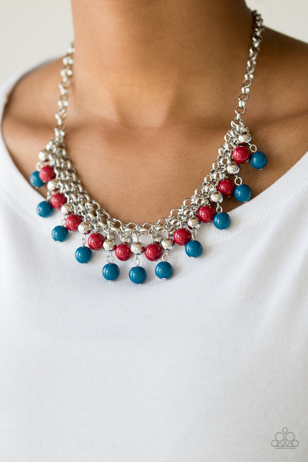 FRIDAY NIGHT FRINGE - MULTI RED AND BLUE FRINGE NECKLACE