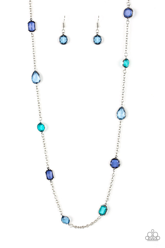 GLASSY GLAMOROUS - MULTI BLUE AND AQUA GLASS BEADS NECKLACE