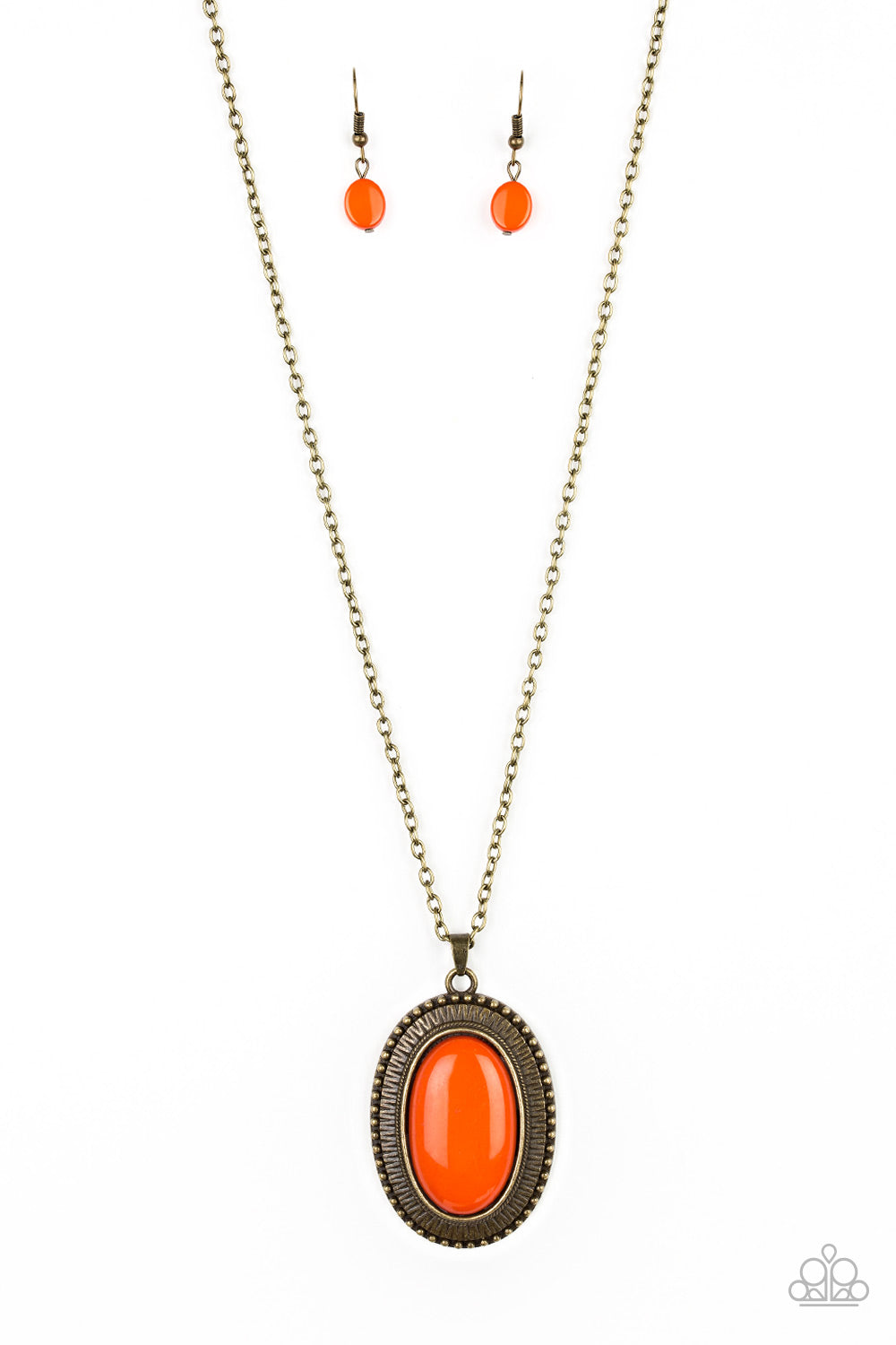 PRACTICAL PRAIRIE - ORANGE OVAL AND BRASS NECKLACE