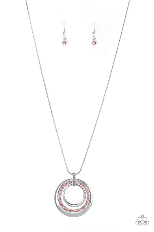 GATHER AROUND GORGEOUS - PINK RHINESTONE CIRCLE NECKLACE
