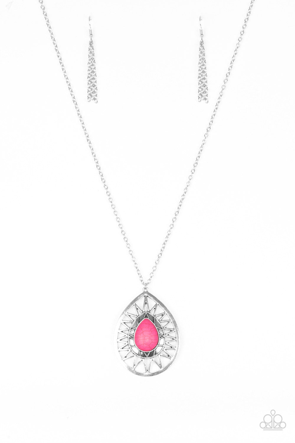 SUMMER SUNBEAM - PINK TEARDROP CRACKLE SUN BURST NECKLACE