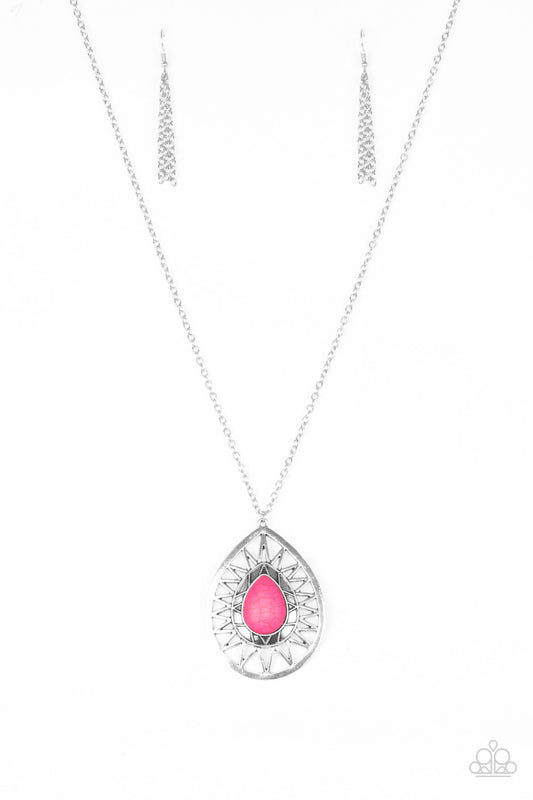 SUMMER SUNBEAM - PINK TEARDROP CRACKLE SUN BURST NECKLACE