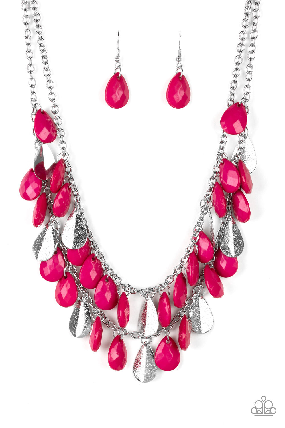 LIFE OF THE FIESTA - PINK AND SILVER FRINGE NECKLACE