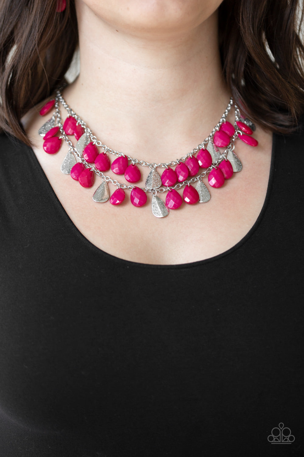 LIFE OF THE FIESTA - PINK AND SILVER FRINGE NECKLACE