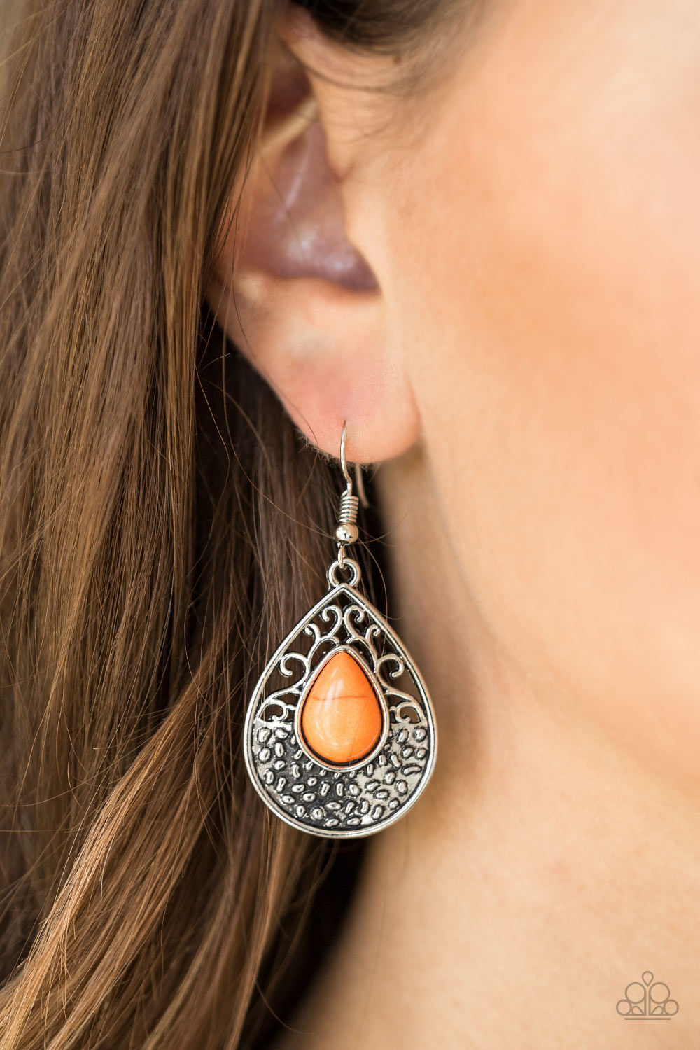 TUCSON TUNES - ORANGE TURQUOISE TEARDROP EARRINGS