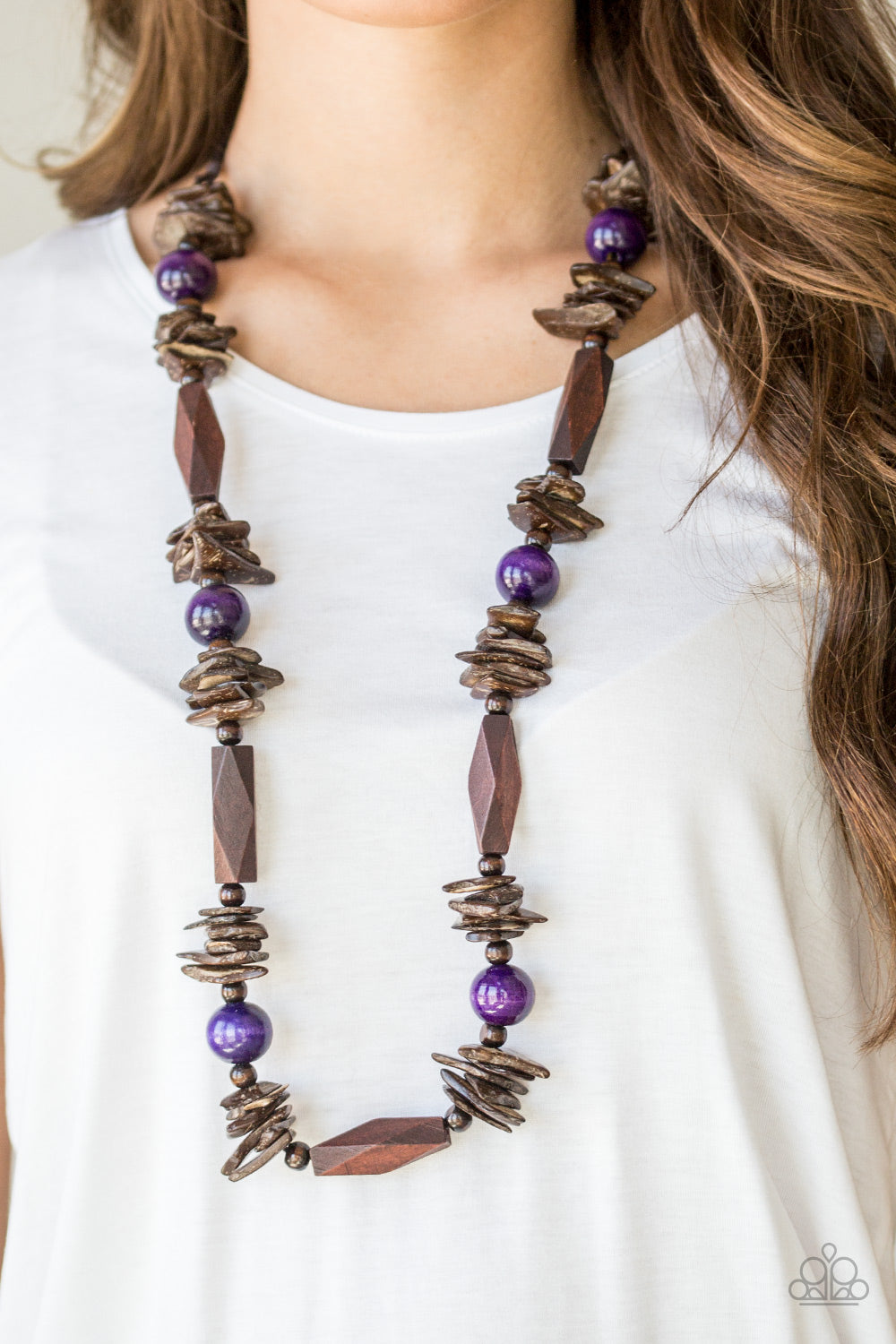 COZUMEL COAST - PURPLE AND BROWN WOODEN NECKLACE