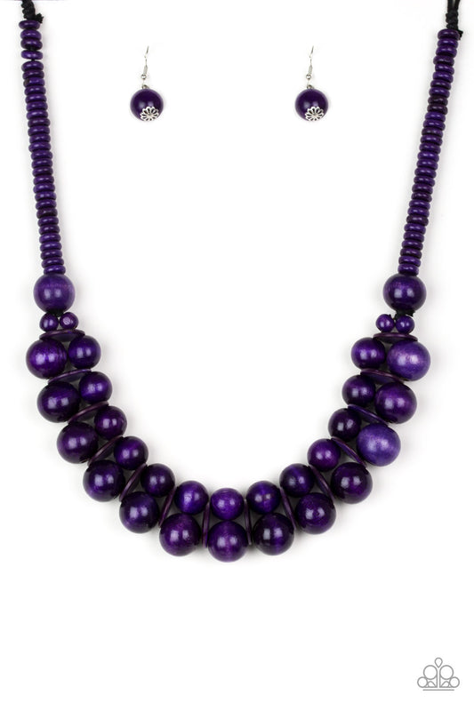 CARIBBEAN COVER GIRL - PURPLE COLLAR WOODEN NECKLACE