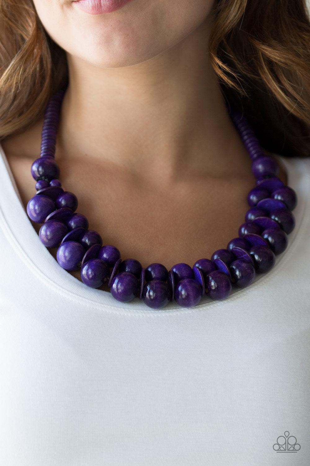 CARIBBEAN COVER GIRL - PURPLE COLLAR WOODEN NECKLACE