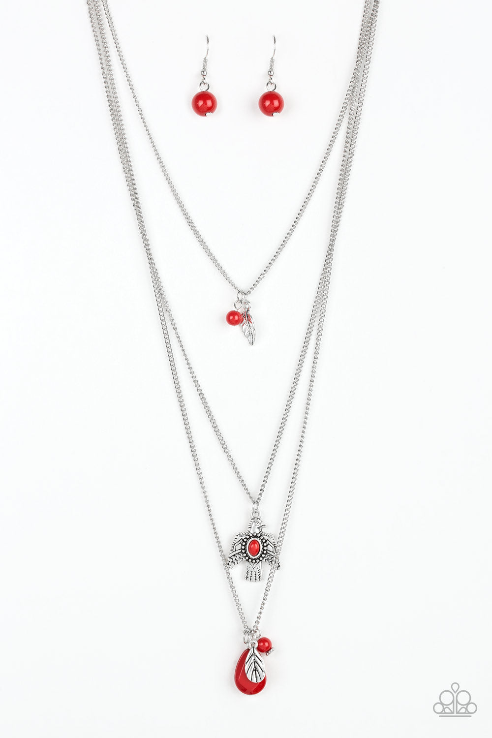 SOAR WITH THE EAGLES - RED TUQUOISE THUNDERBIRD MULTI LAYER NECKLACE