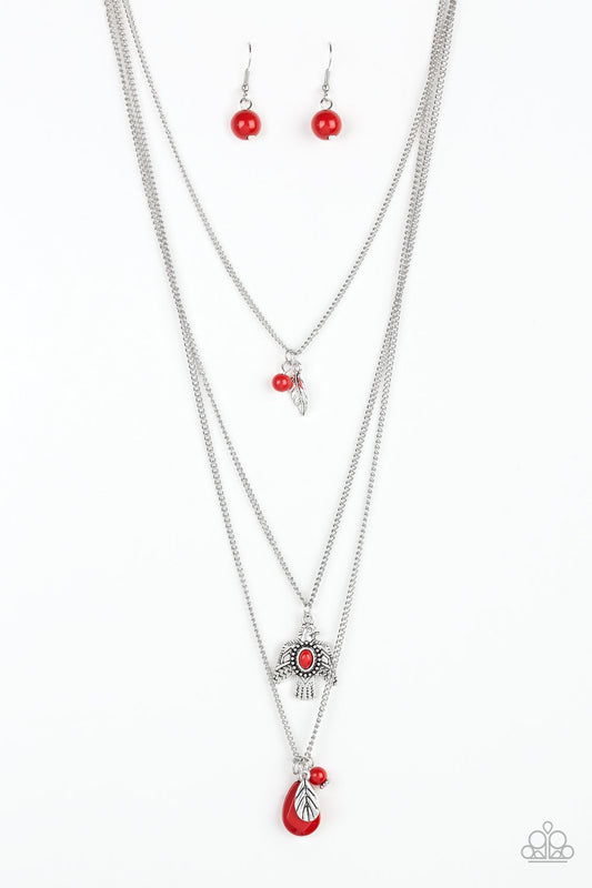 SOAR WITH THE EAGLES - RED TUQUOISE THUNDERBIRD MULTI LAYER NECKLACE