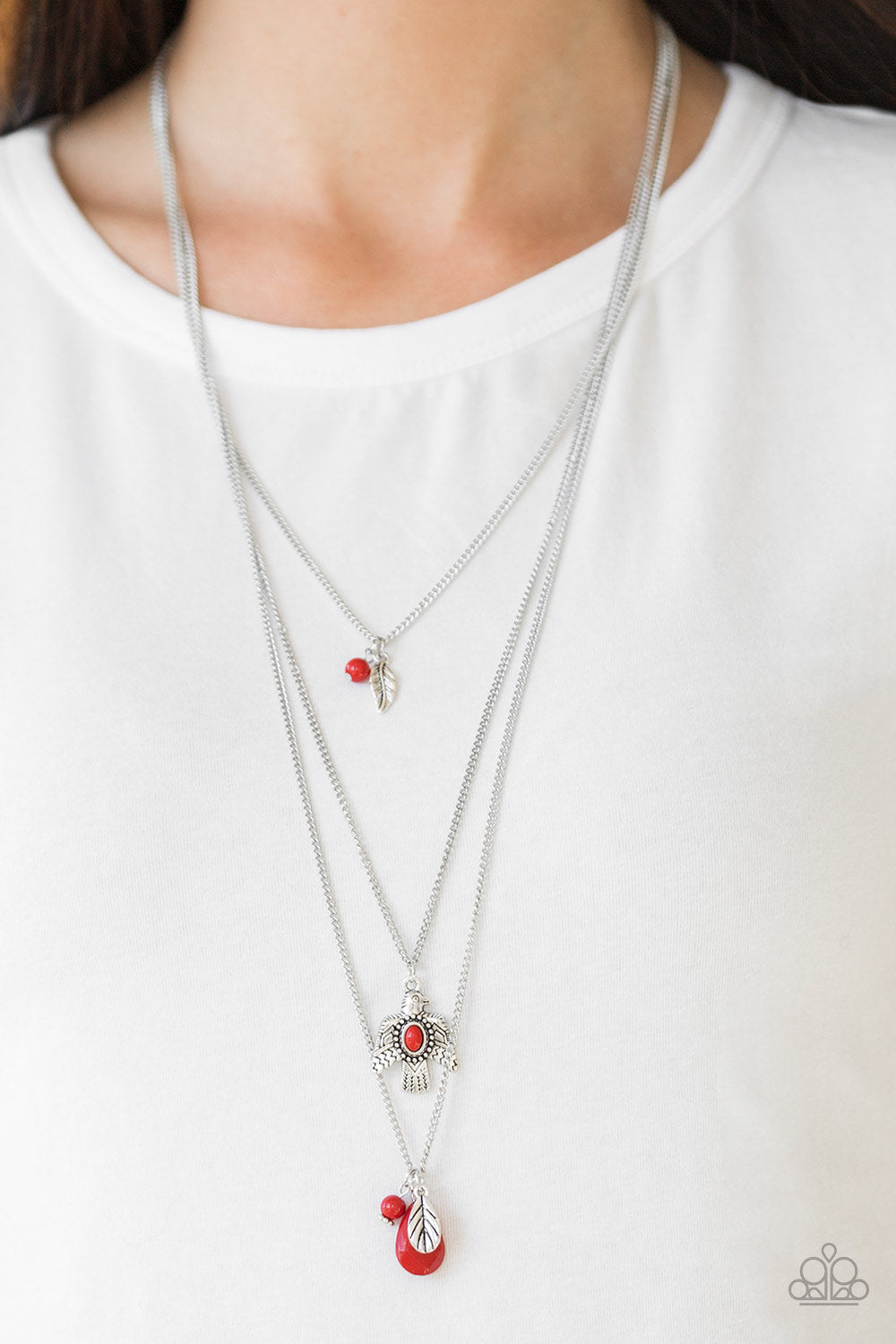 SOAR WITH THE EAGLES - RED TUQUOISE THUNDERBIRD MULTI LAYER NECKLACE