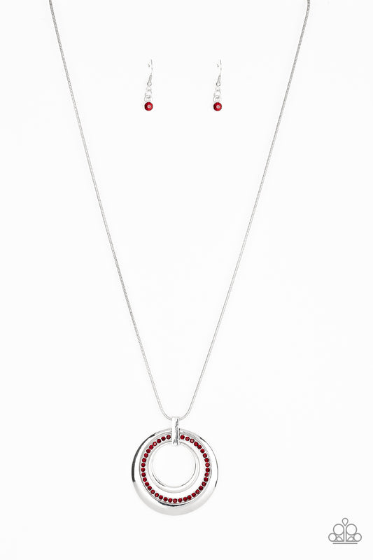 GATHER AROUND GORGEOUS - RED RHINESTONE FLOATING CIRCLE NECKLACE