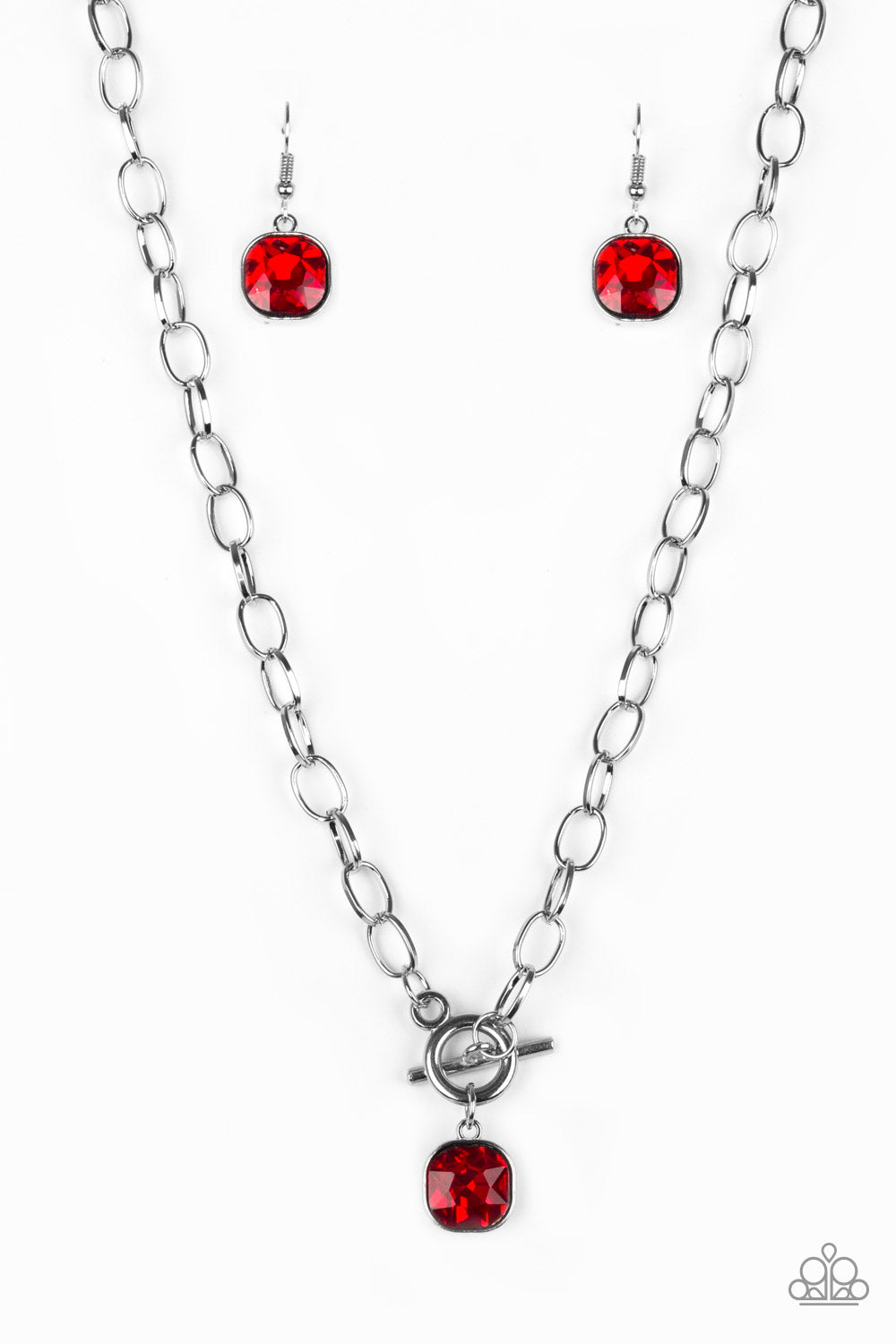 DYNAMITE DAZZLE - RED RUBY RHINESTONE TOGGLE NECKLACE