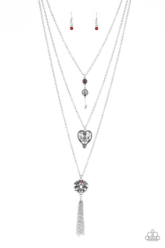 LOVE OPENS ALL DOORS - RED HEART AND SKELETON KEY NECKLACE