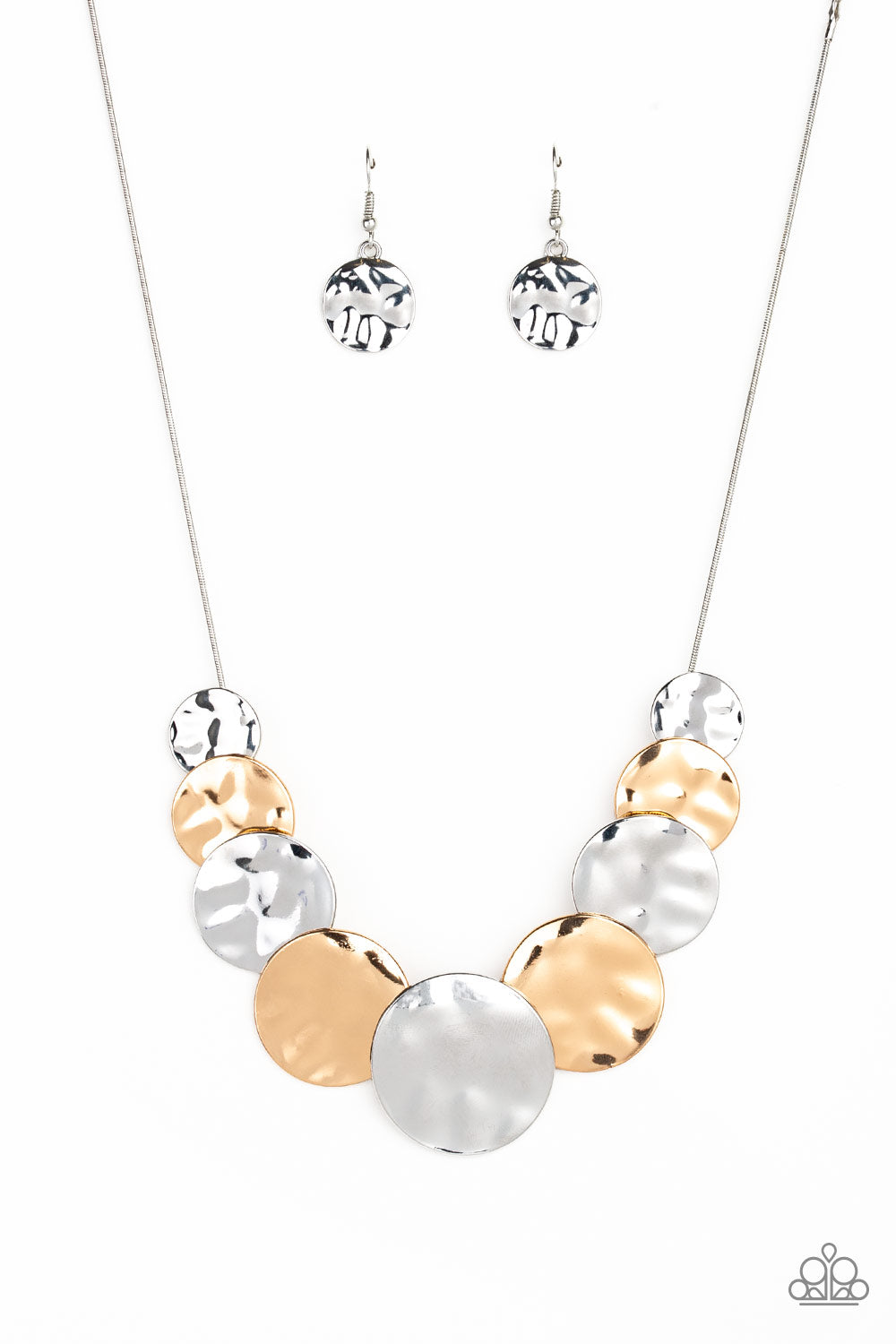 A DARING DISCOVERY - SILVER GOLD MEDALLIONS DISCS NECKLACE