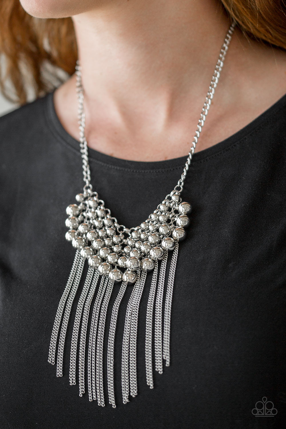 DIVA-DE AND RULE - SILVER BEAD AND FRINGE NECKLACE