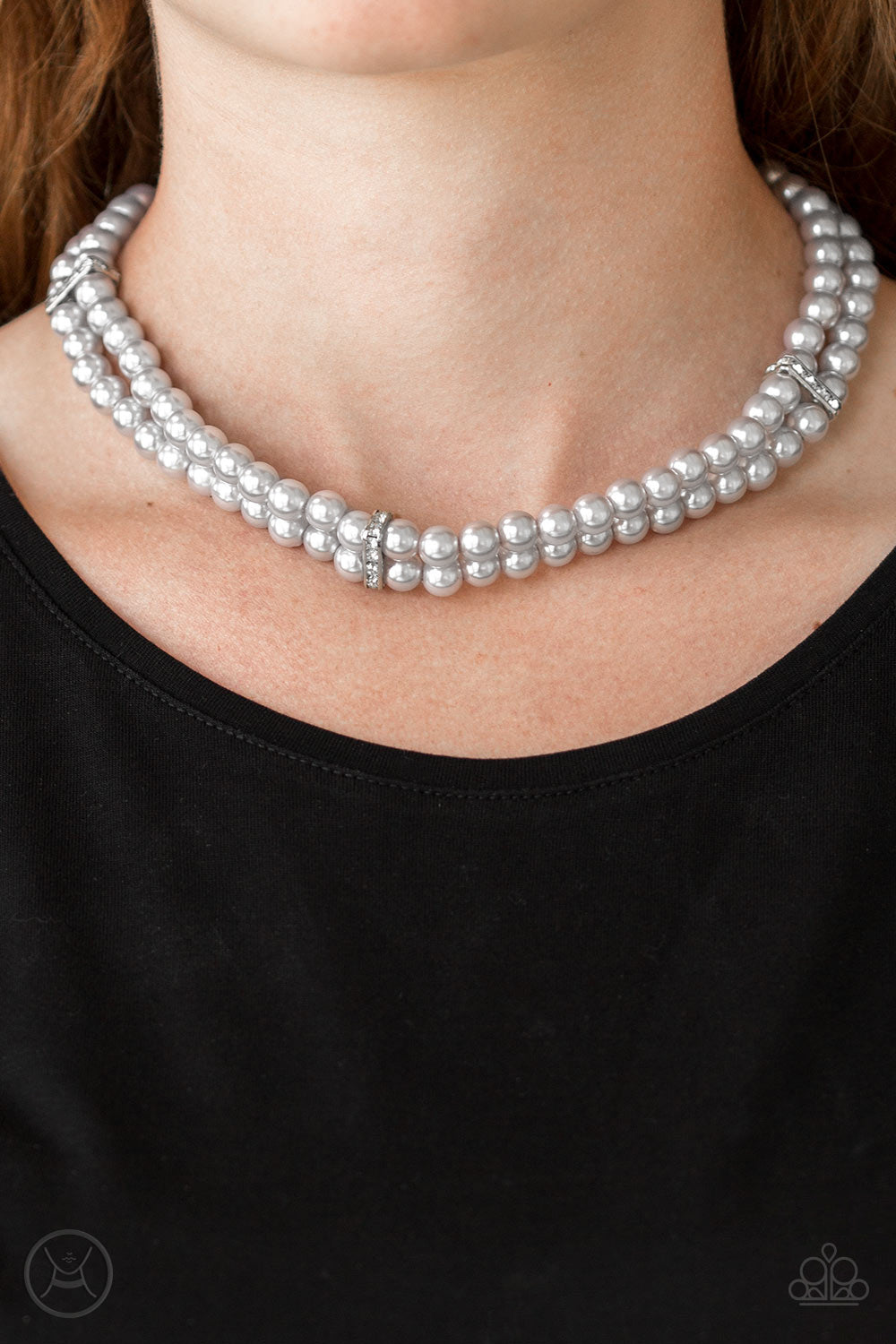 PUT ON YOUR PARTY DRESS - SILVER GRAY DOUBLE LAYER PEARL CHOKER NECKLACE