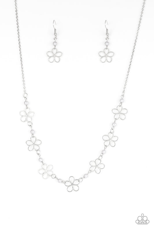 ALWAYS ABLOOM - SILVER FLOWER GRAY BEADS DAINTY NECKLACE