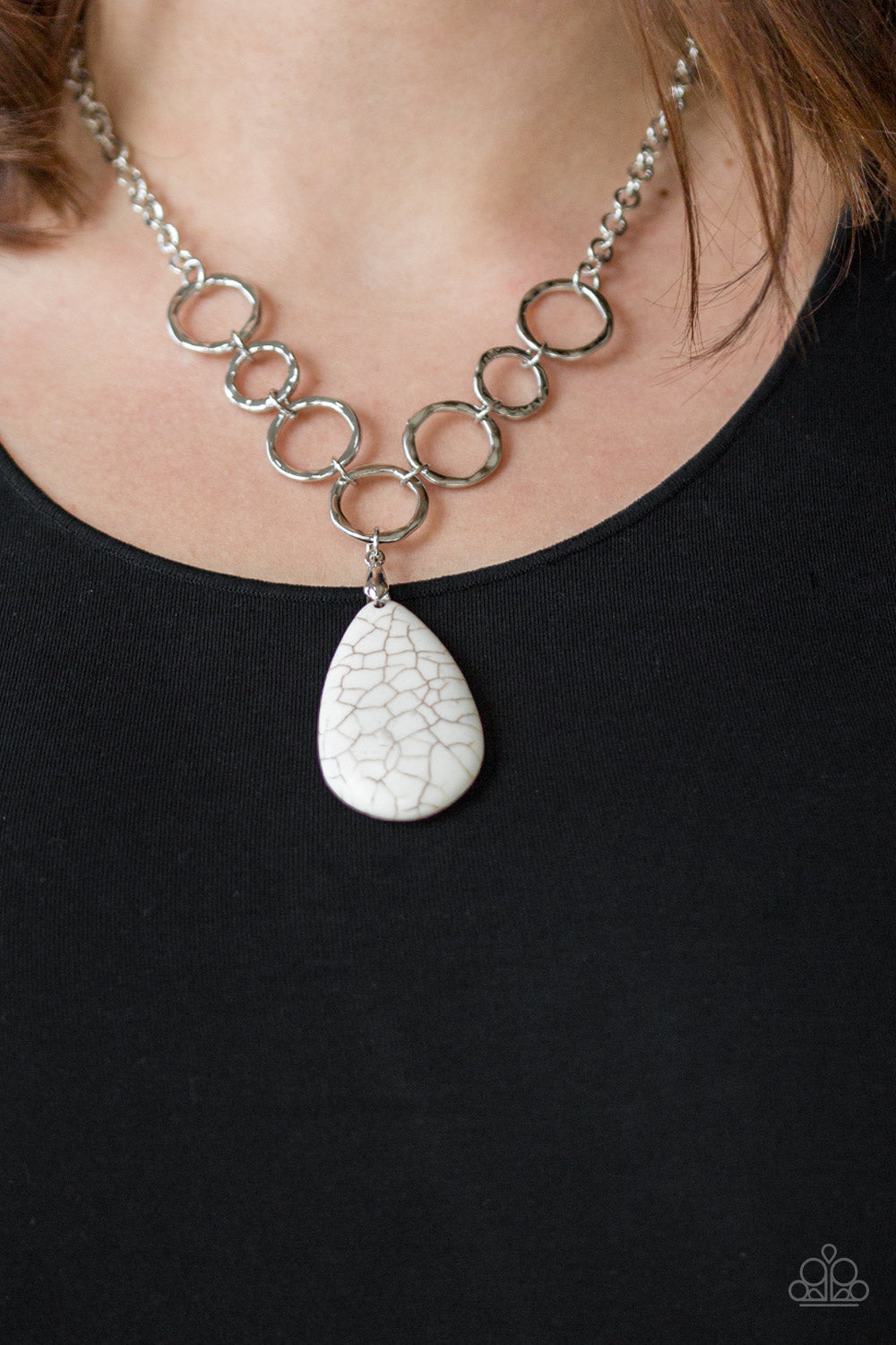 LIVIN ON A PRAIRIE - WHITE CRACKLE STONE TEARDROP NECKLACE