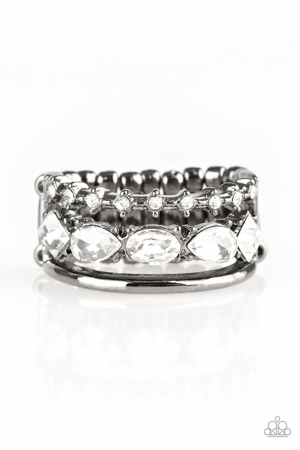 BACKSTAGE SPARKLE - BLACK METAL CLEAR RHINESTONES BAND RING