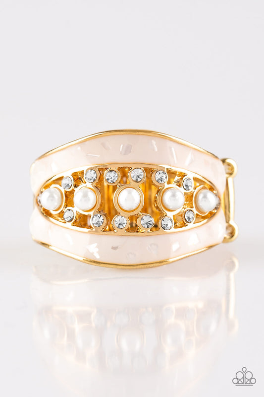 ROYAL TREASURY - GOLD ENAMEL WHITE PEARLS RING