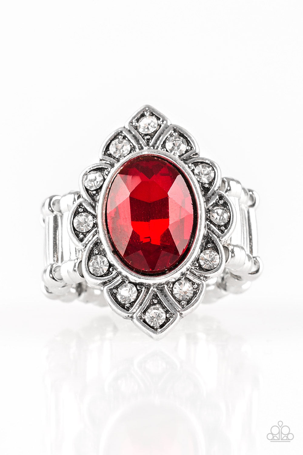 POWER BEHIND THE THRONE - RED OVAL RUBY RHINESTONE RING