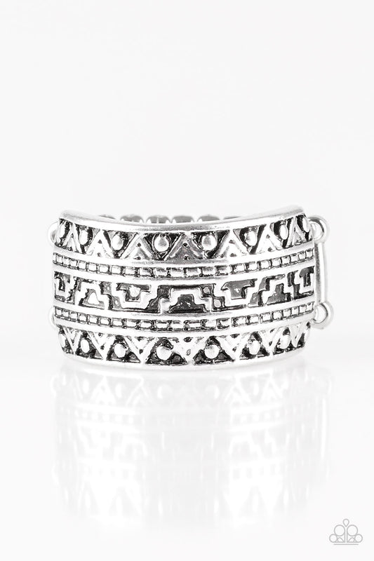 TEXTILE TRIUMPH - SILVER ETCHED TRIBAL BAND RING