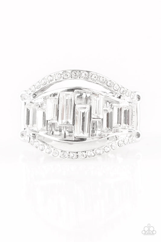 TREASURE CHEST CHARM - WHITE RHINESTONES BAGUETTES STRETCH RING