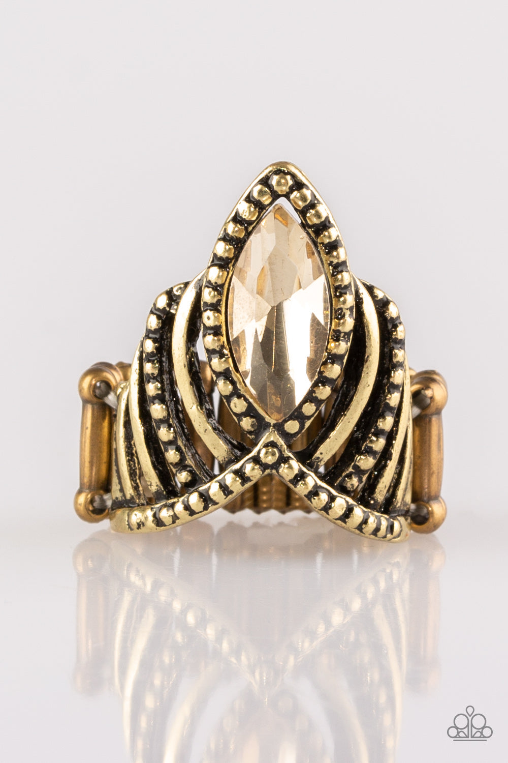 HERES YOUR CROWN - BRASS MARQUISE TOPAZ RHINESTONE RING