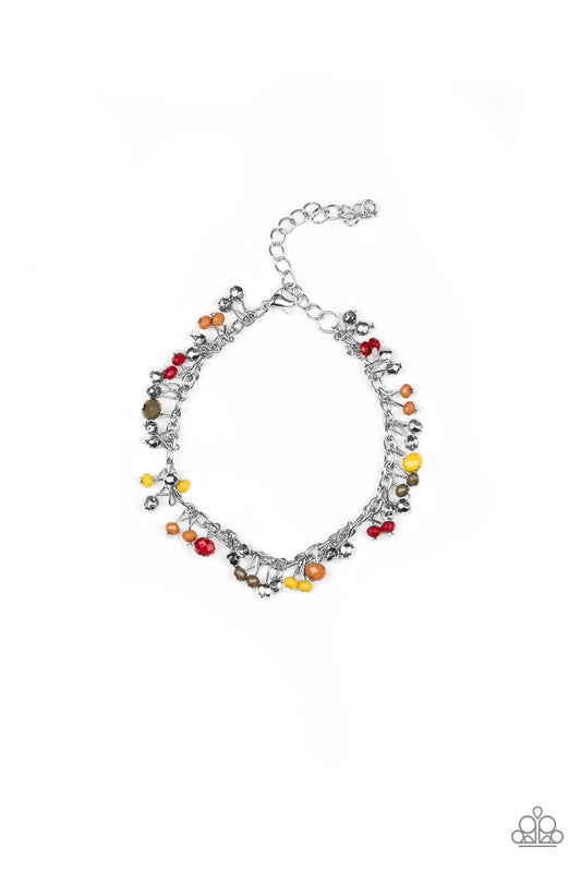 AQUATIC ADVENTURE - MULTI RED GREEN ORANGE YELLOW BEAD FRINGE BRACELET